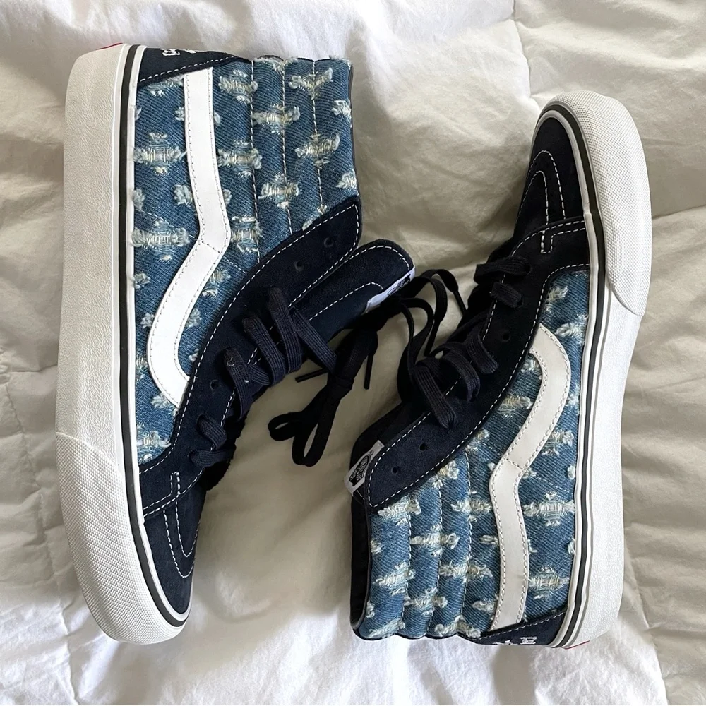 NIB VANS Sk8-Hi x SUPREME Blue Hole Punch Denim 2020 Size 9.5 - Picture 6 of 16